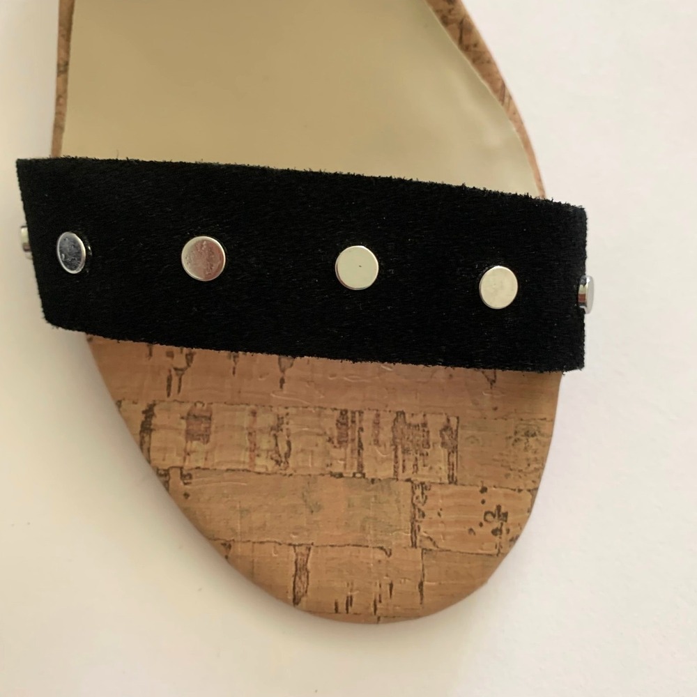 New Dolce Vita Jalina Studded Black Suede Leather Sandals Round Cork Heel 6 - Picture 4 of 12